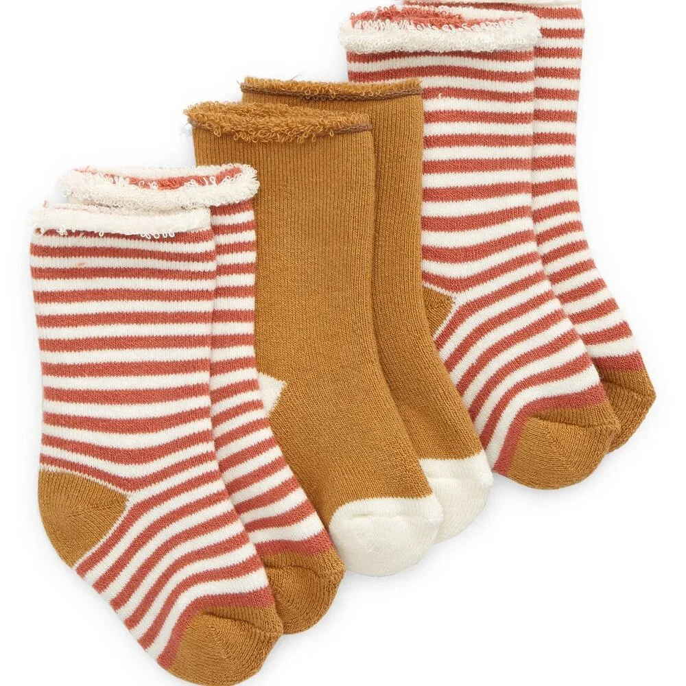 NORDSTROM Kids' 3-Pack Socks in Rust Etruscan Stripe Pack at Nordstrom